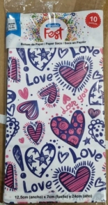 Bolsa cotillon FSC mix 12,5 x 7 x 24,5 corazon letras Flow Pack x10