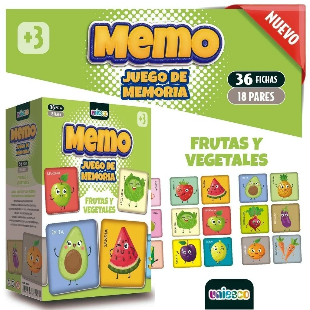 JUEGO DE LA MEMORIA FRUTAS / DONAS / TRANSPORTE / ANIMALES UNIESCO