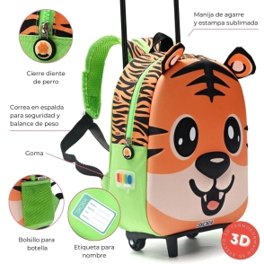 Mochila carro Dai Hello Kawaii tigre termoformada 12" Skora
