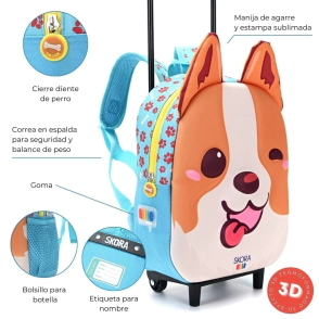Mochila carro Hello Kawaii Benji combinada termofor 12" Skora