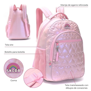 Mochila Think Happy Shine matelasse corazones con llavero Skora