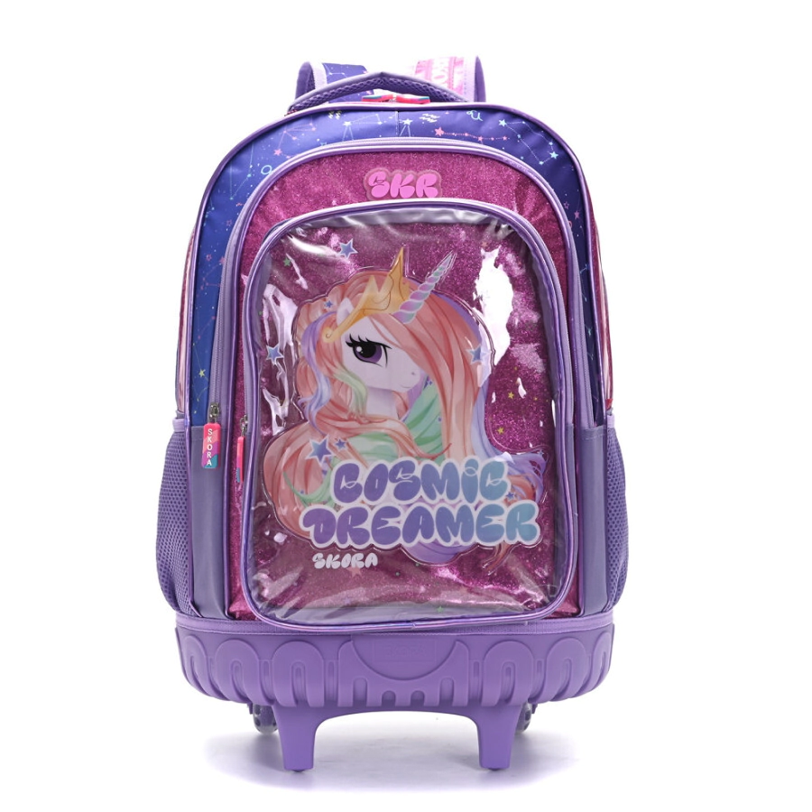 Mochila carro Think Happy Glitter cosmic dreame c/llavero Skora