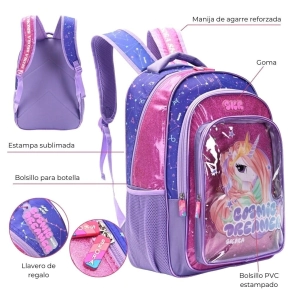 Mochila 18" Think Happy Glitter cosmic dreamer c/llavero Skora