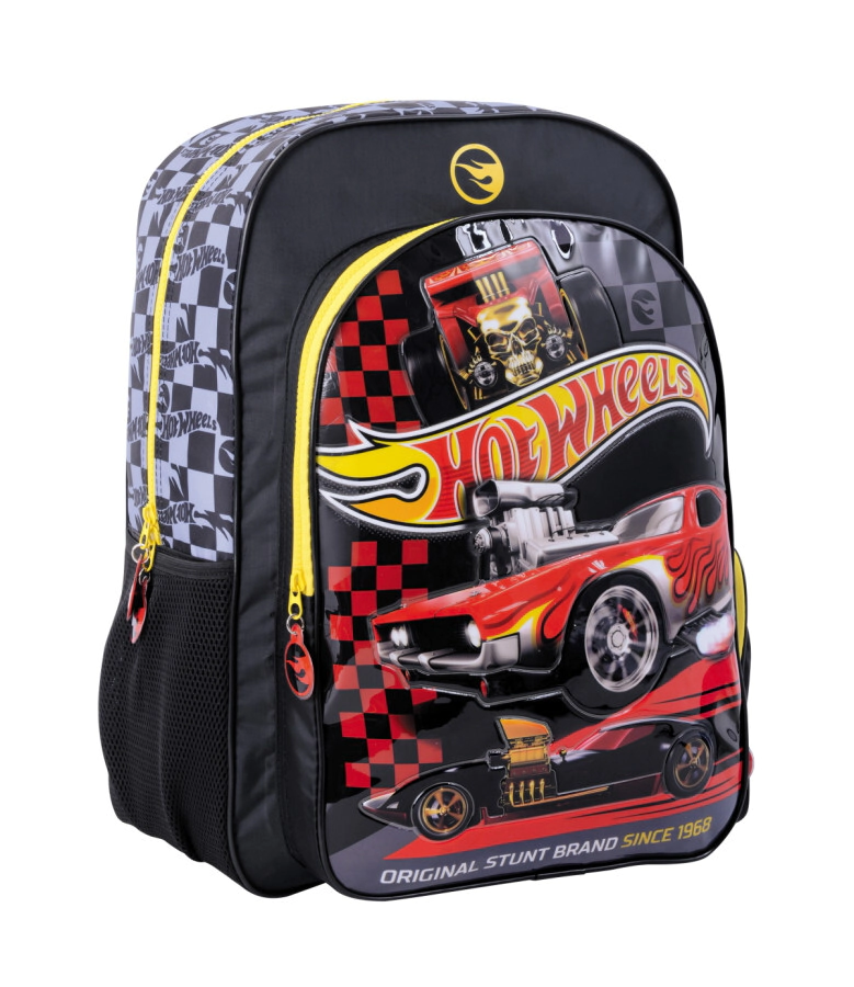 Mochila Hot Wheels 18'' Espalda Red Cars NEGRO