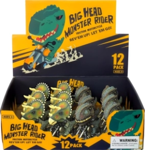 DINOSAURUS BIG HEAD MONSTER RIDER VEHICULO 12CM MOTO FRICCION