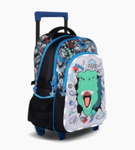 MOCHILA CARRO 18" CON LUZ LED DINO GLOW FOOTY NEGRO