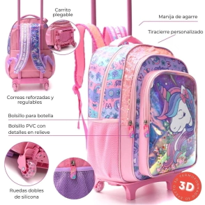 MOCHILA CARRO UNICORNIO CON LLAVERO 18" SKORA (32x45x15)