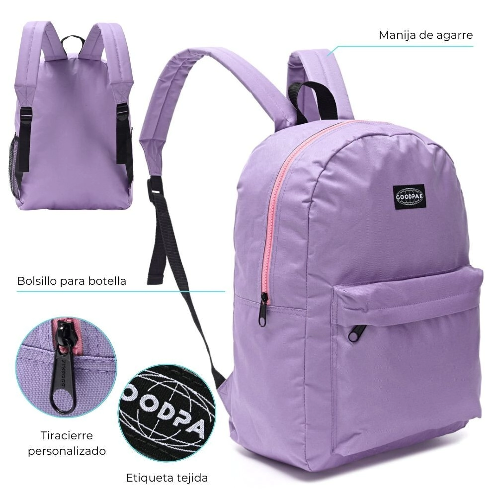 MOCHILA GOODPACK CIERRE CONTRA TONO LILA 43x33x15CM