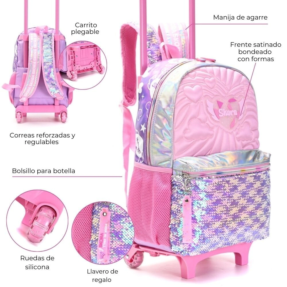 MOCHILA CARRO ALMA MATELASSE ROSA CON LLAVERO 18