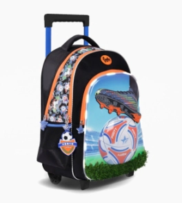 MOCHILA CARRO 18" CON LUZ LED CHAMPIONS LEAGUE FOOTY NARANJA