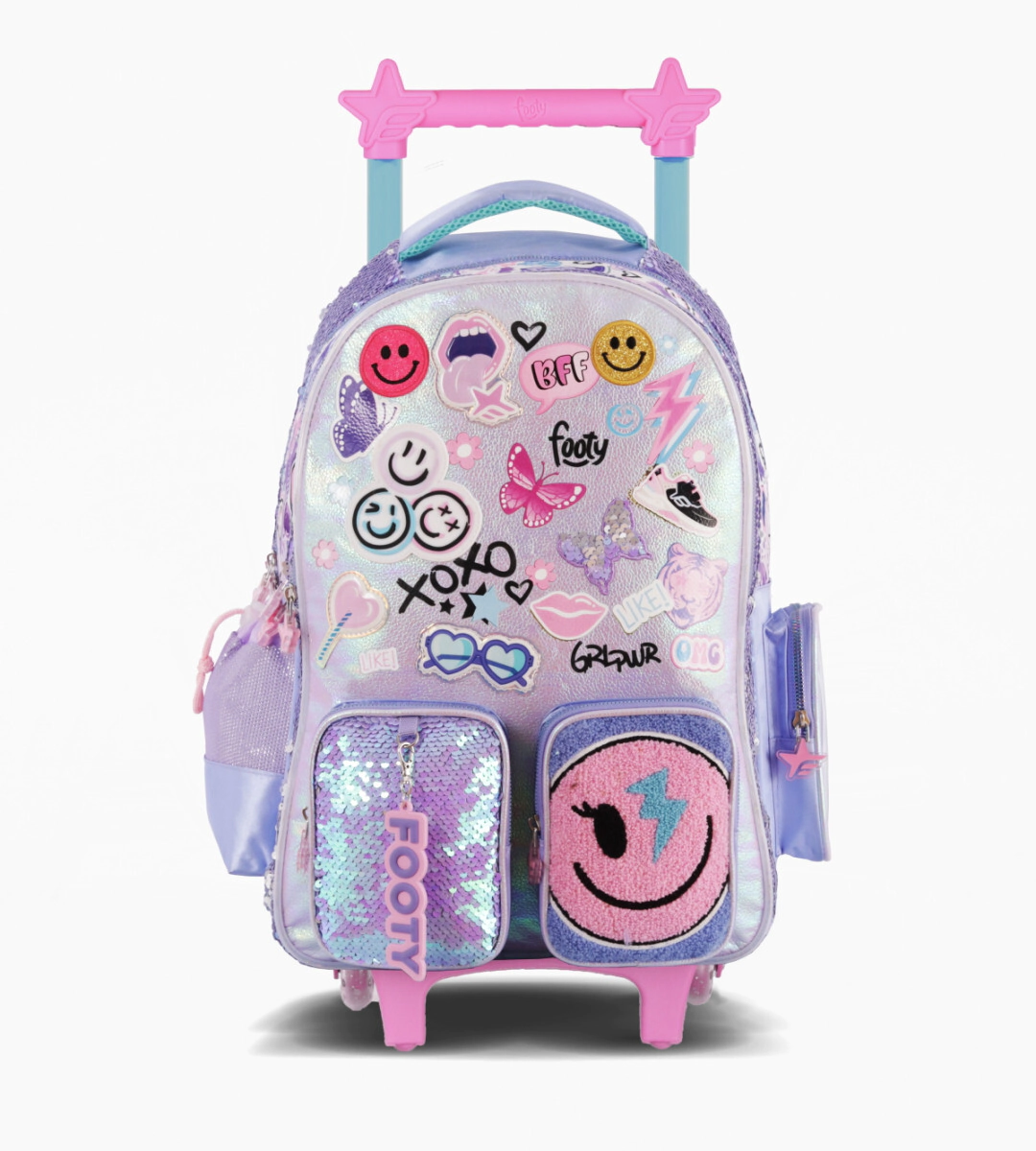 MOCHILA CARRO 18" HAPPY SMILE FOOTY LILA