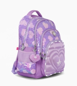 MOCHILA ESPALDA 18" CON LUZ LED SUPER HEARTH FOOTY LILA