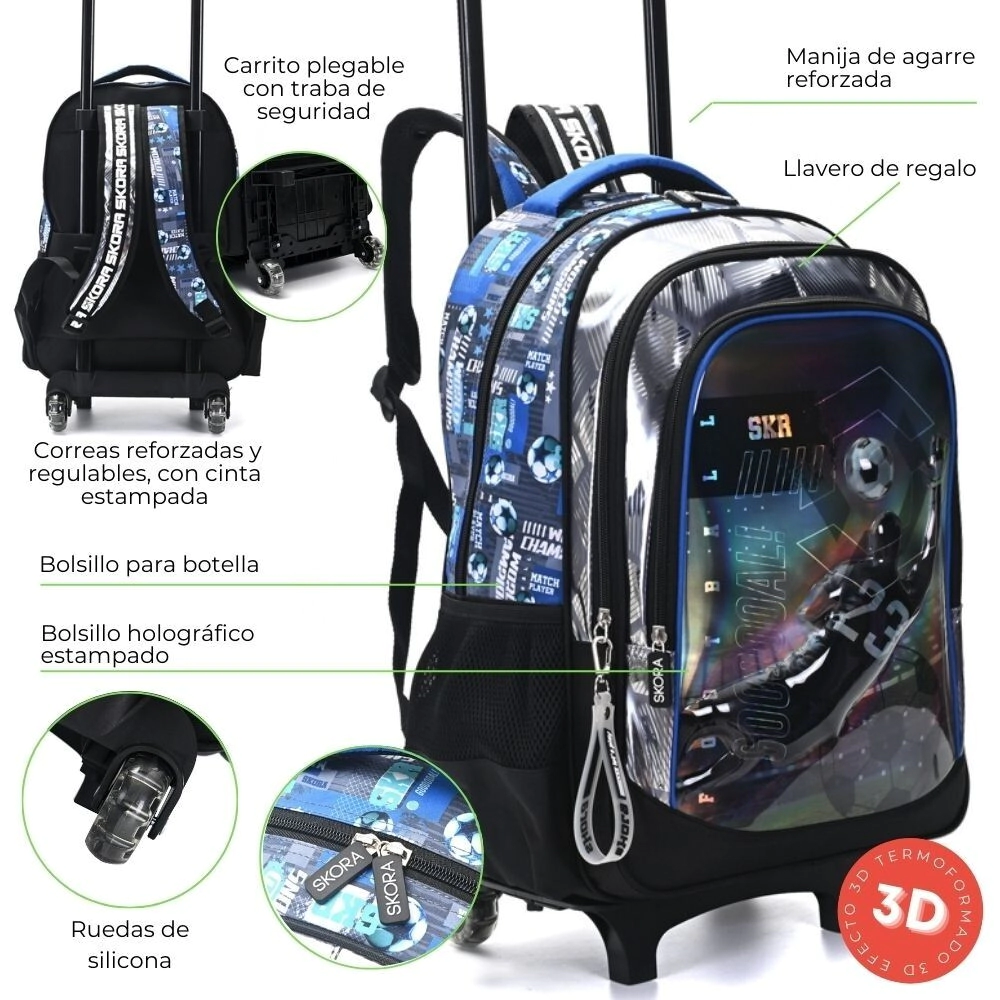 MOCHILA CARRO 18" FUTBOL DIBU CON LLAVERO SKORA 32x45x15 CM