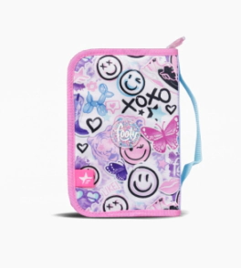 CARTUCHERA RIGIDA 2 CIERRES HAPPY SMILE FOOTY ROSA
