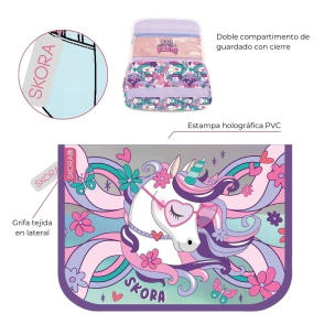 CARTUCHERA DESPLEGABLE CON VELCRO THINK HAPPY UNICORNIO SKORA