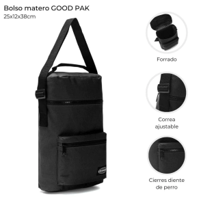 BOLSO MATERO GOODPACK NEGRO CON CIERRE Y CORREA