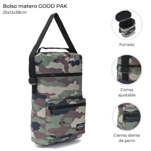 BOLSO MATERO GOODPACK CAMUFLADO MILITAR CON CIERRE Y CORREA