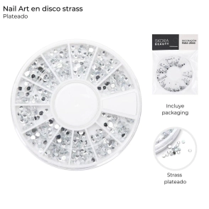 NAIL ART EN DISCO STRASS PLATEADO SKORA