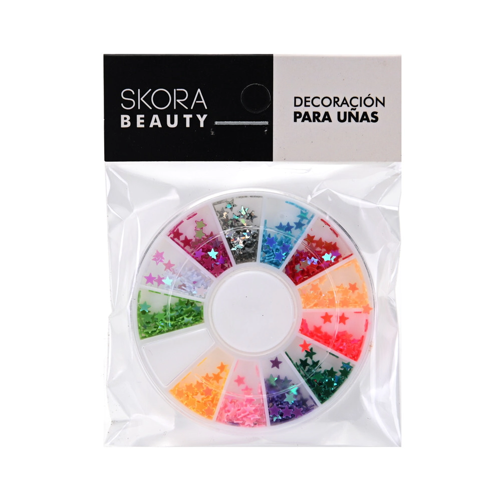 NAIL ART EN DISCO MULTICOLOR LENTEJUELAS ESTRELLA SKORA