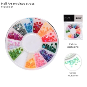 NAIL ART EN DISCO MULTICOLOR LENTEJUELAS ESTRELLA SKORA