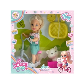 MINI MUÑECA LUCY POP TINY CON BICICLETA Y ACCESORIOS 20x18x6 CM