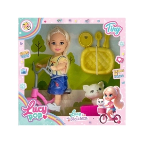 MINI MUÑECA LUCY POP TINY CON BICICLETA Y ACCESORIOS 20x18x6 CM
