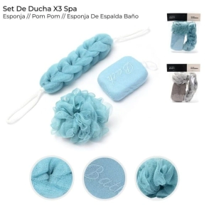 SET DE DUCHA X3 SPA ESPONJA, POM POM, ESPONJA DE ESPALDA