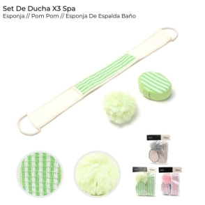 SET DE DUCHA X3 SPA ESPONJA, POM POM, ESPONJA DE ESPALDA