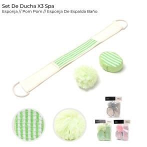 SET DE DUCHA X3 SPA ESPONJA, POM POM, ESPONJA DE ESPALDA