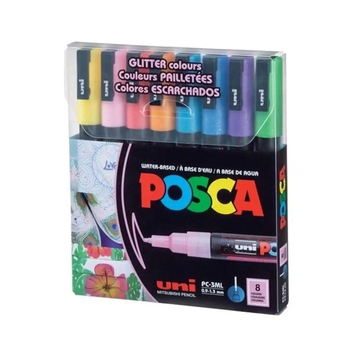 MARCADORES POSCA 3ML GLITTER ESUCHE X8