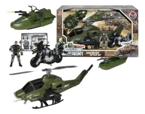 SUPER HELICOPTERO Y MOTO MILITAR 34x11x18,5 CM