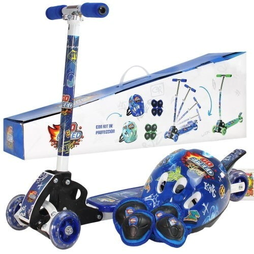 MONOPATIN PLEGABLE METALICO GO SPEED + KIT DE PROTECCION 77x66x13CM 50KG