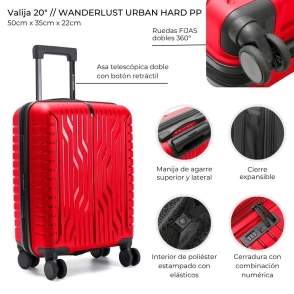VALIJA CARRY ON WANDERLUST HARD PP ROJO 20