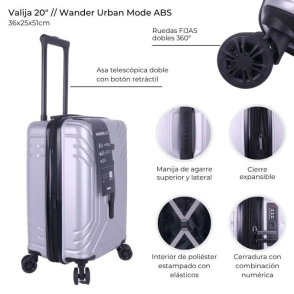 VALIJA CARRY ON WANDER URBAN MODE ABS SILVER 20