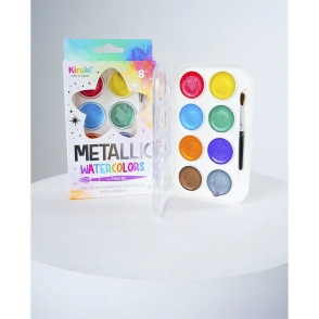 ACUARELAS COLORES METALICOS X8 CON PINCEL KIRUKI