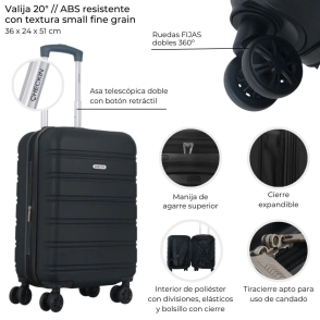 VALIJA CARRY ON HARD CHECK IN NEGRO 20