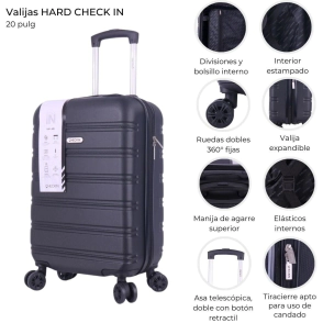VALIJA CARRY ON HARD CHECK IN NEGRO 20