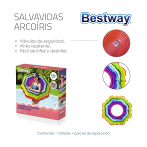 INFLABLE SALVAVIDAS ARCOIRIS 115 CM BESTWAY
