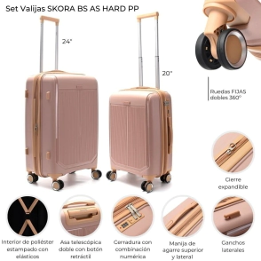 SET VALIJAS SKORA BS AS HARD PP ROSA 24" Y 20" DOBLE RUEDA