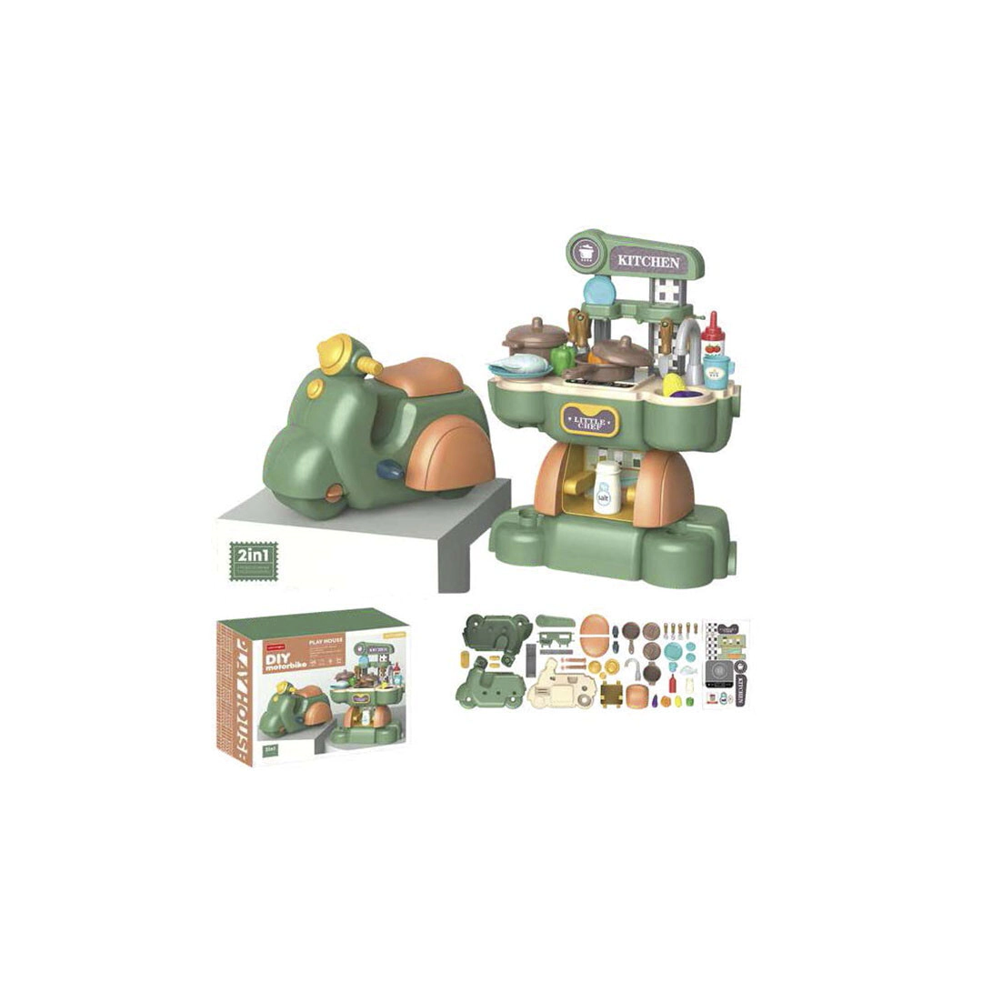 SET 2 EN 1 MOTO/COCINA VERDE PRIORI
