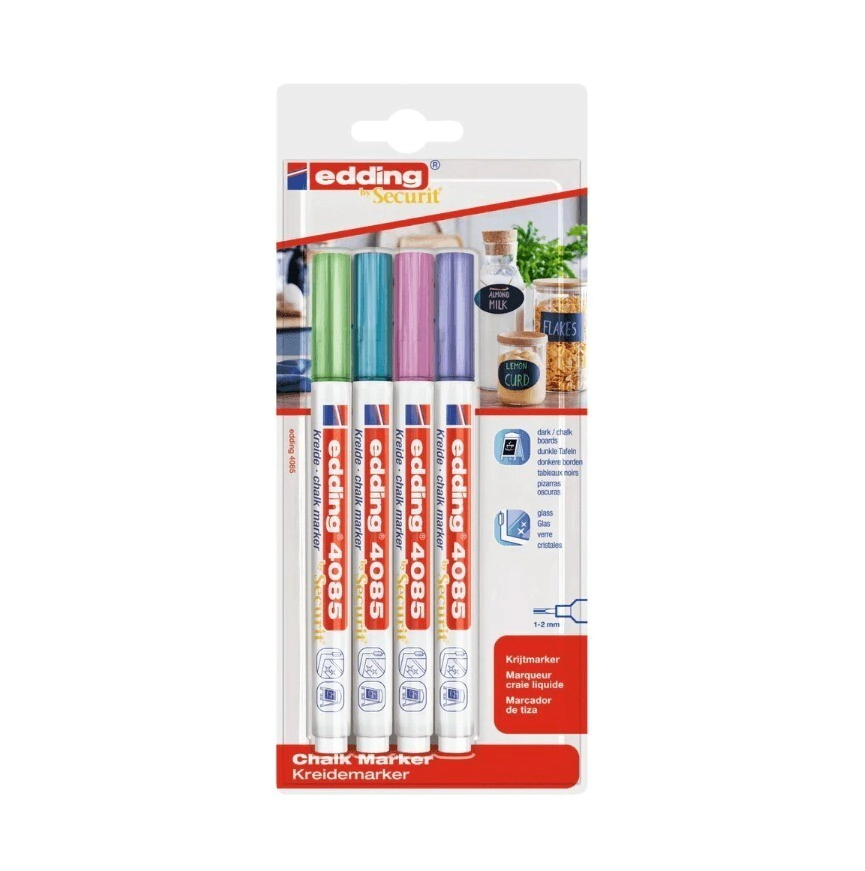 MARCADOR DE TIZA EDDING 4085 TRAZO FINO SET X4 METALIZADO