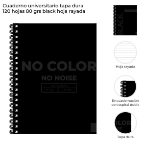 CUADERNO UNIVERSITARIO TAPA DURA 120 HOJAS BLACK SKORA