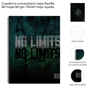 CUADERNO UNIVERSITARIO TAPA FLEXIBLE 80 HOJAS TRASH SKORA