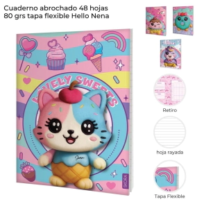CUADERNO ABROCHADO 48 HJS TAPA FLEXIBLE HELLO NENA SKORA