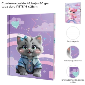 CUADERNO ABROCHADO 48 HJS TAPA DURA PETS SKORA