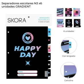 SEPARADORES ESCOLARES N3 X6 GRADIENT SKORA