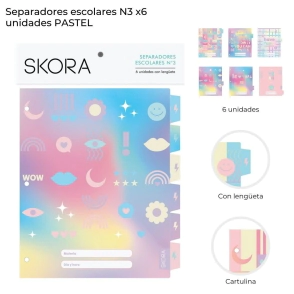 SEPARADORES ESCOLARES N3 X6 PASTEL SKORA