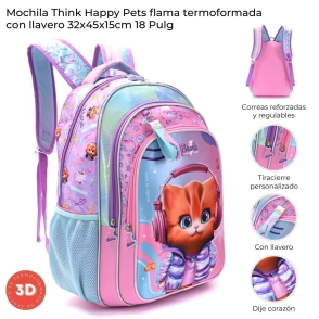 MOCHILA THINK HAPPY PETS GATITA 32x45x15 CM SKORA