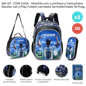 SET X3: MOCHILA CON LUNCHERA Y CARTUCHERA 16" SKORA