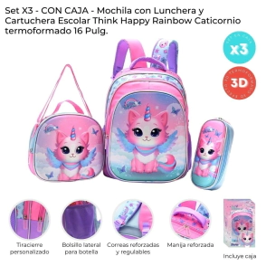 SET X3: MOCHILA CON LUNCHERA Y CARTUCHERA 16" SKORA